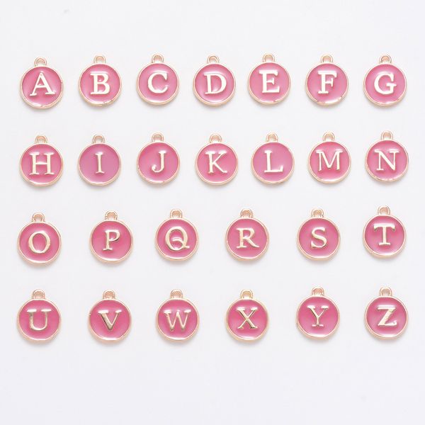

promotional diy double side letter charm jewelry gold plated colorful enamel metal necklace bracelet charms 26 letters/set, Bronze;silver