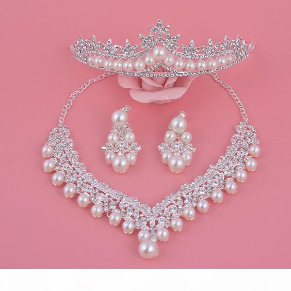 

wedding jewelry sets, auniquestyle new design silver flower crystal pearl bride set necklace earrings tiara crowns bridal accessories, Slivery;golden