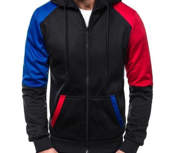 

winter men's sweatshirt hoodies moletom casual patchwork slim hoodie men outwear blouse zipper sweatshirt men's sweatshirt, Black