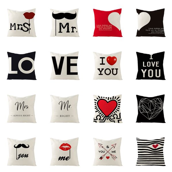 

ins linen cushions covers pillowcase valentine's day alphabet sofa home decoration nordic style living room pillows cases jym091