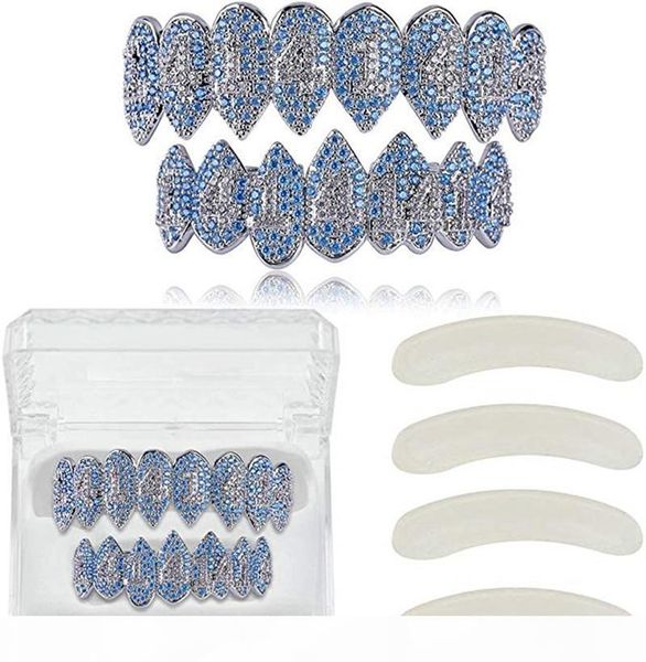 

hip hop iced out cz lab diamond aquamarine zircon trippie redd 14 vampire grillz and bottom for men body jewelry, Black