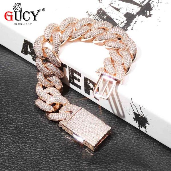 

gucy 14mm and 20mm miami lock clasp cuban link bracelet iced out cubic zircon bling hip hop for men jewelry gift, Black