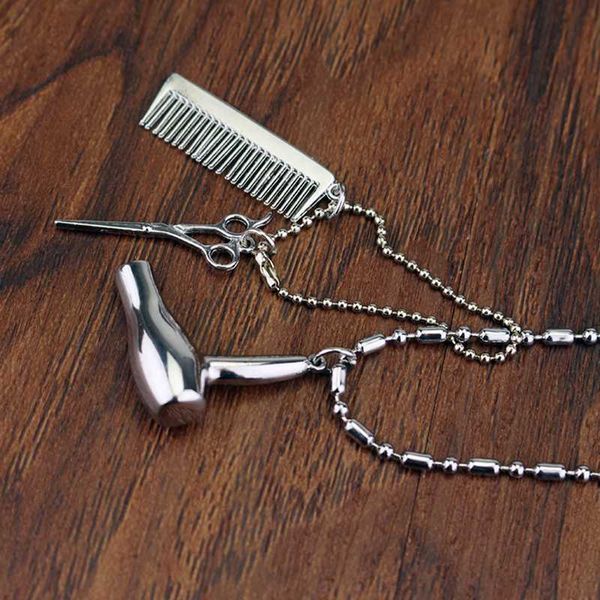 

cosmetologist hair dresser necklace hair dryer/scissor/comb dangle pendant scissors necklace jewelry hairdresser gift, Silver