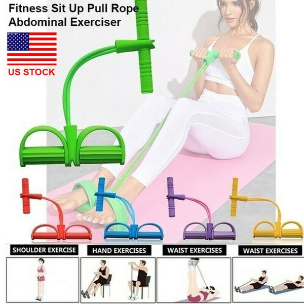 

home yoga elastic resistance band foot pedal exerciser sit-up pull rope puller