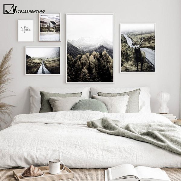 

scandinavian decoration canvas painting calligraphy mountain road tourism poster nordic nature landscape print wall art picture