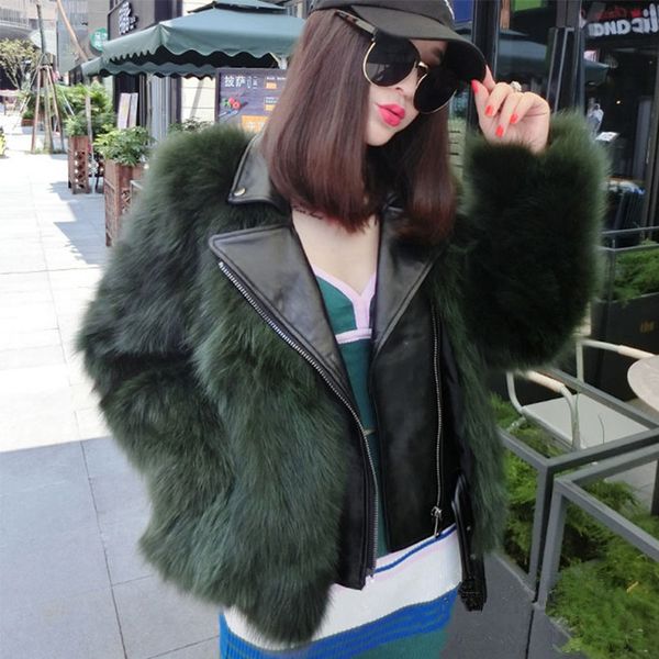 

2020 new autumn winter women luxury faux fur motorcycle pu leather jackets female short coat cc1296, Black