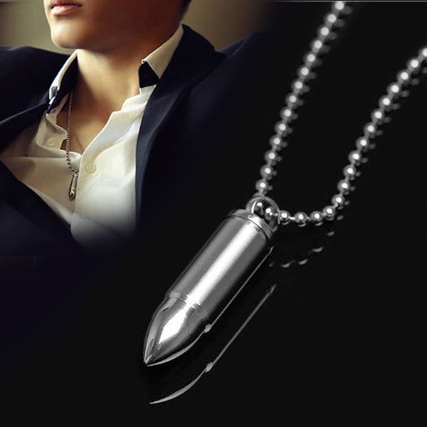 

men cool silver jewelry chain steel pendant bullet necklace gift ejkgt