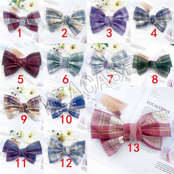

girls plaid hairbows checkered hairpins women grid hair ties holder big bows hair clips baby barrettes teens party hair accessories d81203, Slivery;white
