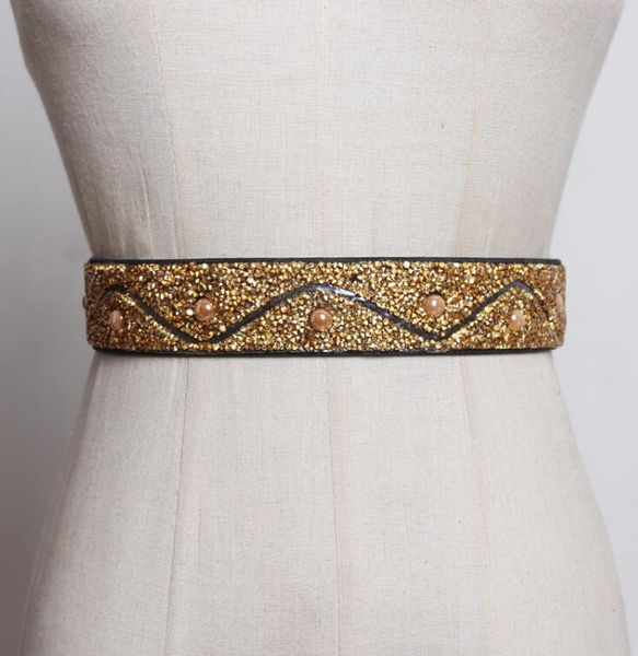 

моды алмазов взлетно-посадочной полосы женщин бисером эластичные cummerbunds женские ремни платья корсеты waistband украшения широкий ремень, Black;brown