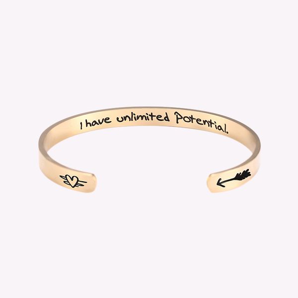 

cazador i have unlimited potential words magnetic bracelet cuff stainless steel bangle for women health bracelet inspiring gift, Black
