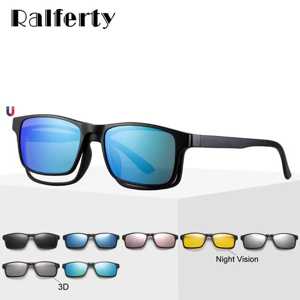 

ralferty magnet sunglasses men polarized clip on glasses women square eyeglass tr90 uv400 3d optic frames 7 in 1 oculos a2247 t200108, White;black