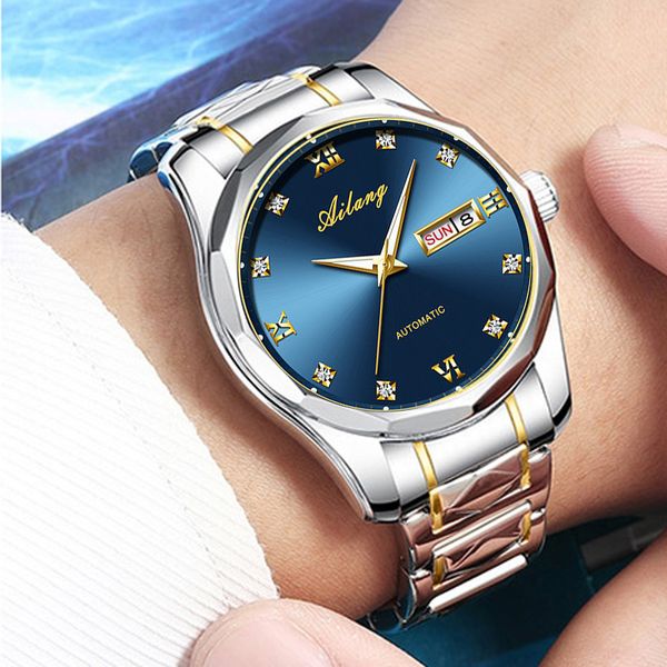 

ailang automatic mechanical mens watches men watch business waterproof men wrist watch clock reloj hombres 2020, Slivery;brown