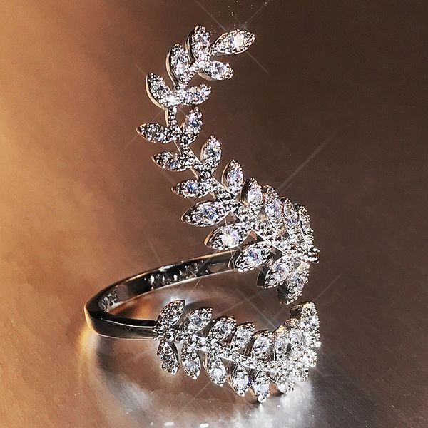 

Junerain Brand Graceful Leaves Both End of Open Ring Silver Color Girl Cocktail Party Rings Shine Crystal Zircon Fashion Women Jewelry
