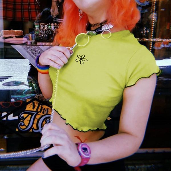 

summer fashion womens green short t-shirt mesh sheer crop flower print short sleeve t shirt koszulki damskie 2019