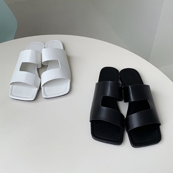 

new women shoes sandals women comfortable leisure black white pu leather slipper open toe sandalias mujer 2020