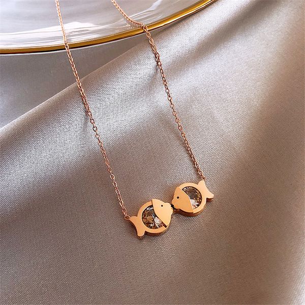

summer new rose gold love fish pendant necklace woman simple cute clavicle chain anniversary gift for girlfriend 2020 jewelry, Silver