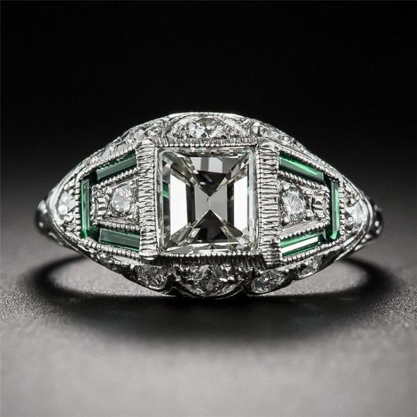 

three colors 2.5ct square created spinel cubic zirconia band eternity wedding rings 925 sterling silver jewelry gifts for women, Golden;silver