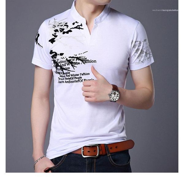 

sleeve solid color stand collar slim letter print male tees fashion mens designer tshirt summer short, White;black