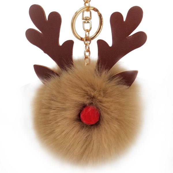 

pu artificial leather animal christmas milu deer fur ball key chain pendant ladies luggage car pendant holiday gifts, Silver