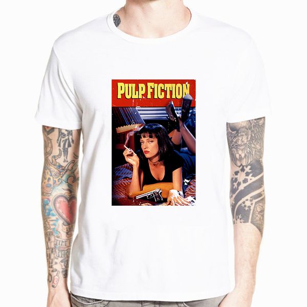 

новая летняя мода чтиво, poster, 1994, квентин тарантино футболка мужчина o-образный вырез кузнец рукав футболка майка топы streetwear
