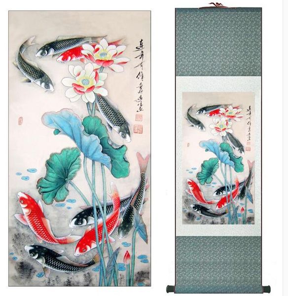 

carps playing together super quality traditional chinese art painting home office decoration chinese paintingprinted painting