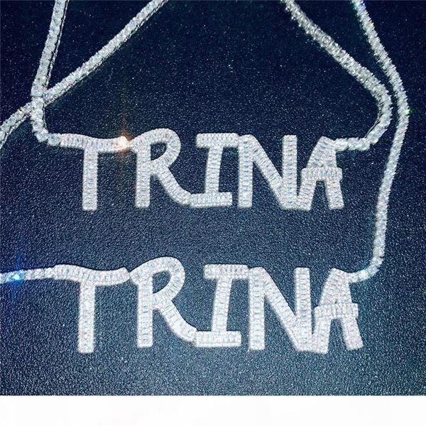 

custom name necklace jewelry gold plated bling ice out sparkle cz letter pendant necklace with4mm 20inch cz tennis chain, Silver