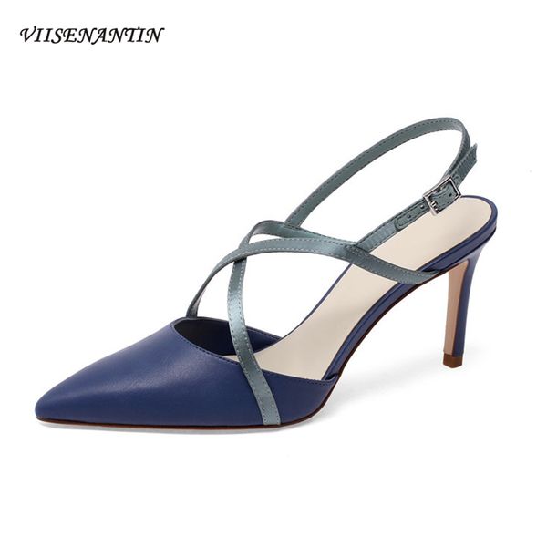 

new fashion cross strap slingbacks ankle buckle women pumps high heels female temperament fairy stiletto pointed sandals, Black