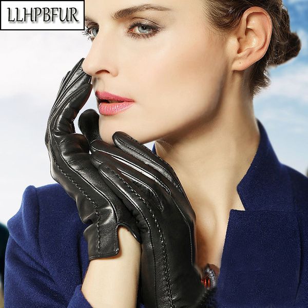 

brand genuine sheepskin leather gloves. ruffled women' winter coral fleece warm gloves. cycling finger gloves, Blue;gray