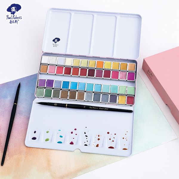 

official rubens 48 colors art supplier iridescent glitter shining solid professional watercolor paint for artist master