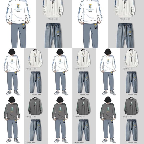

men's sweater long sleeve sports suit korean fashion casual fashion 2020 autumn new two-piece jeans and jeanssweater jeans suit yqqj5, Black