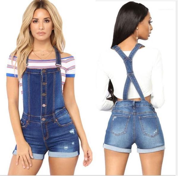 

slim washed jeans classic blue all match summer womens designer overalls hole strap rolled womens summer shorts, White;black