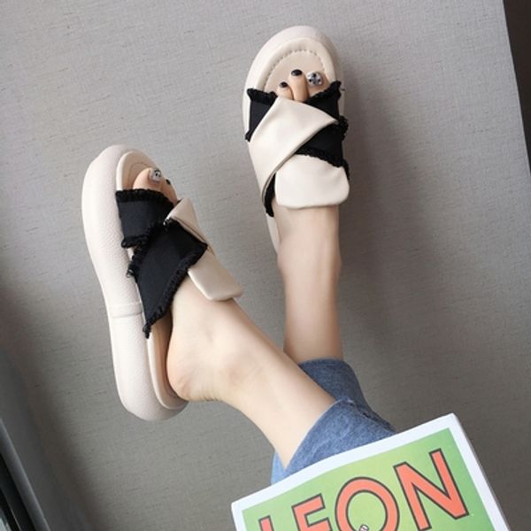 

sandals and slippers women wear 2020 new summer students korean fashion thick-soled versatile comfortable net red word drag, Black
