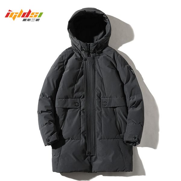 

new winter casual long style hooded epaulet thick cotton padded jackets men's hat windproof fashion parka pockets outdoor coats, Black