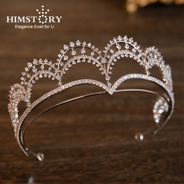 

himstory luxury full paved zircon crown cubic zirconia tiaras queen princess diadema wedding hair accessories hair jewelry, White;golden