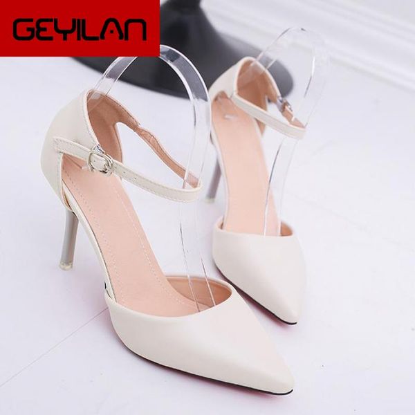 

plus size 32-42 women's pumps pointed toe patent leather high heels ankle strap ladies party wedding shoes silver red beige, Black