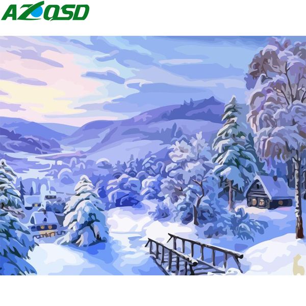 

azqsd diy unframe paint by number canvas kits winter homr decoration acrylic paint coloring by numbers landscape handmade gift