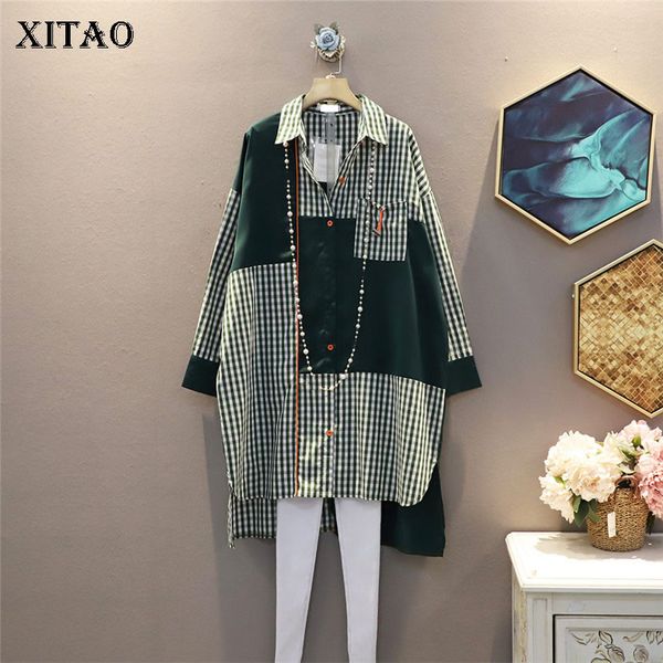 

xitao plaid women dress fashion new irregular pocket full sleeve 2020 autumn full sleeve minority elegant loose dress zp2697, Black;gray