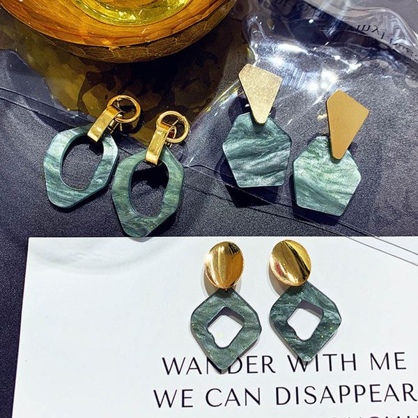 

stud korean japan simple irregular geometric polygon hollow acrylic matte resin acetate earrings for women girls, Golden;silver