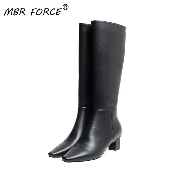 

mbr force fashion autumn winter leather knee high boots women zipper long boots square toe shoes ladies white woman, Black