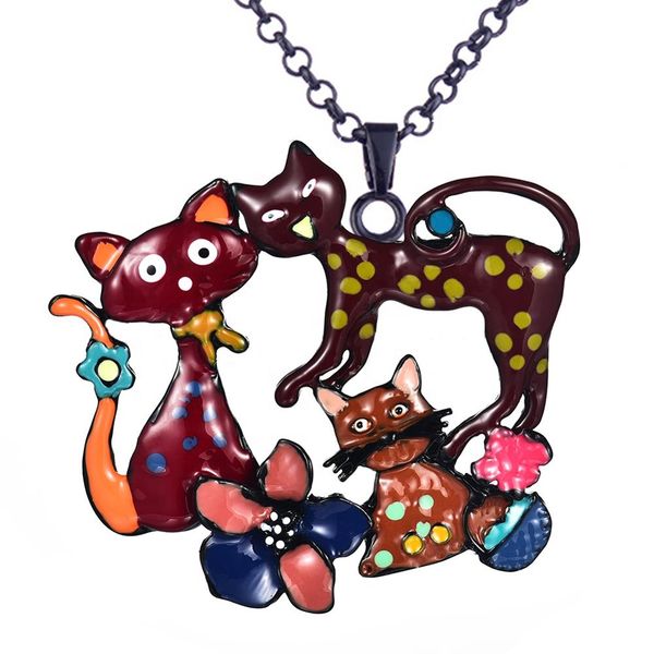 

women necklace custom enamel family necklace jewelry fashion animal flower cat pendant necklaces for women kids, Silver