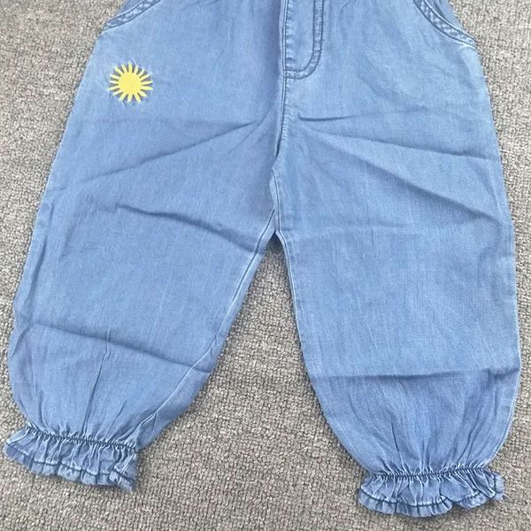 

bobu children's clothing baby children's casual pants sky blue little sun casual pants 100% cotton comfortable nine-point pants