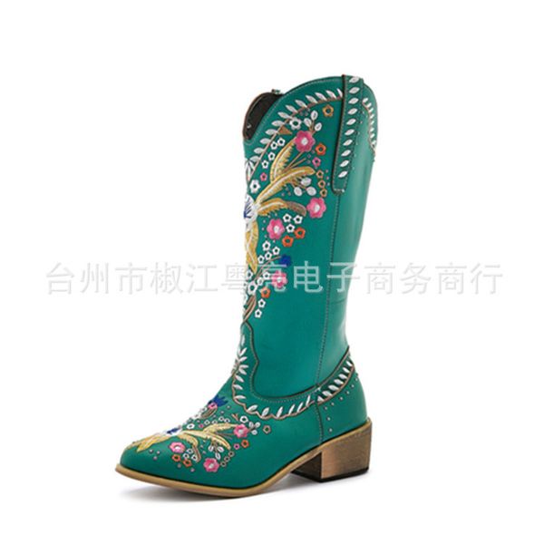 

2020 classic embroidered western cowboy boots for women leather cowgirl boots low heels shoes knee high woman botas mujer, Black