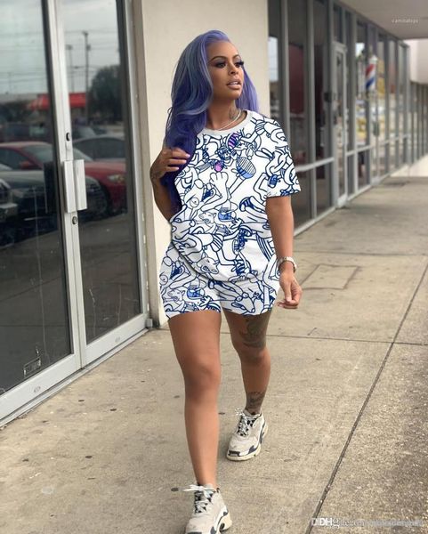 

белого 2pcs брюки crew neck короткого рукав мультфильм печать женская одежда повседневная одежда женщины лето дизайнер, White