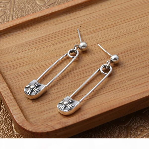 

2018 new 925 sterling silver vintage american style jewelry antique silver hand-made designer cross fibula dangle stud earrings