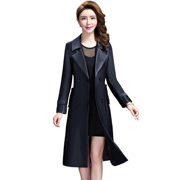 

women's trench coats 2021 spring coat fashion korean slim plus size over knee overcoat medium long windbreaker, Tan;black