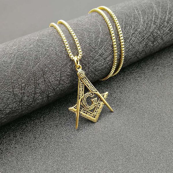 

men's gold color masonic symbol pendant necklace 316l stainless steel fashion punk retro ason pendant, Silver