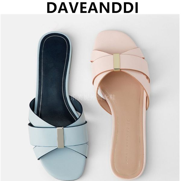 

dave&di 2020 summer ins fashion blogger metal solid england style simple flat shoes beach slippers women shoes woman women, Black