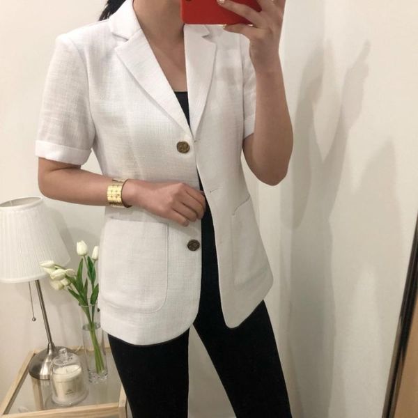 

2020 summer new notched collar female jackets korean style casual short sleeve single-breasted slim suit outwear women coat, Black;brown