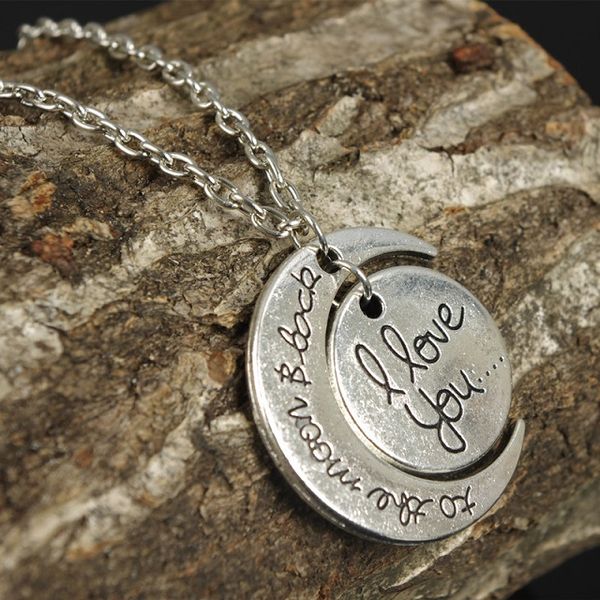 

lovely romantic moon necklace for girls couples lovers fashion popular designer letter i love you circular pendant necklace for women girls, Silver