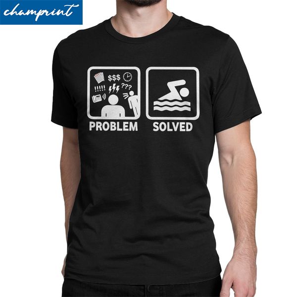 

funny swimming problem solved men's t shirts triathlon triathlete race run bike sport gift cool tee shirt plus size